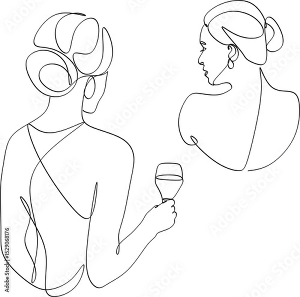 Fototapeta Set of linear abstract images of beautiful women