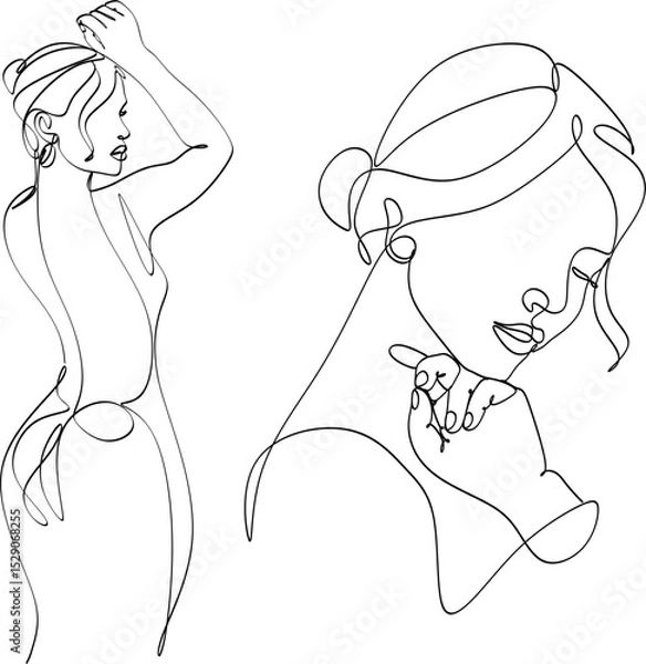 Fototapeta Set of linear abstract images of beautiful women