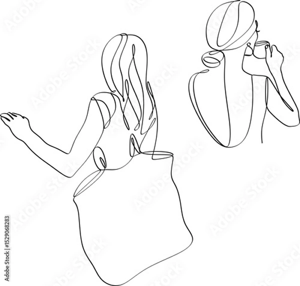 Fototapeta Set of linear abstract images of beautiful women
