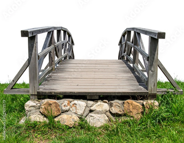 Fototapeta Rustic Wooden Footbridge with Stone Base  isolated on transparent or white background	 