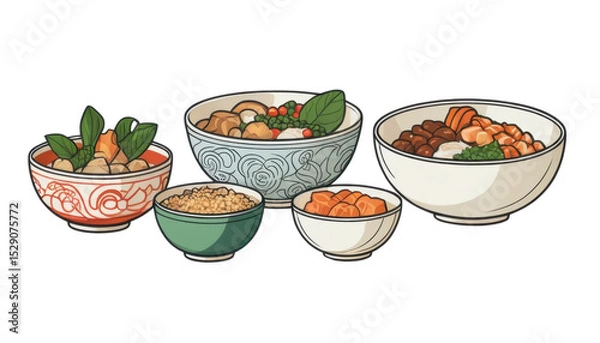 Obraz A vibrant red tomato and green pepper salad in a bowl beside a small potted cactus