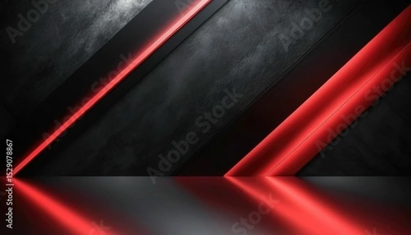 Fototapeta Abstract black and red light gradient pattern with a black, dark, sleek, and contemporary background with a soft tech diagonal background and metal texture on the floor wall.