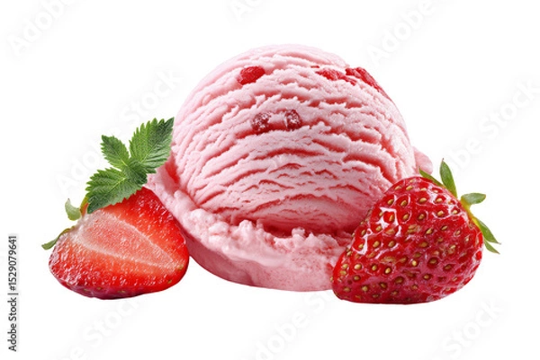 Obraz Strawberry ice cream scoop isolated on transparent background.