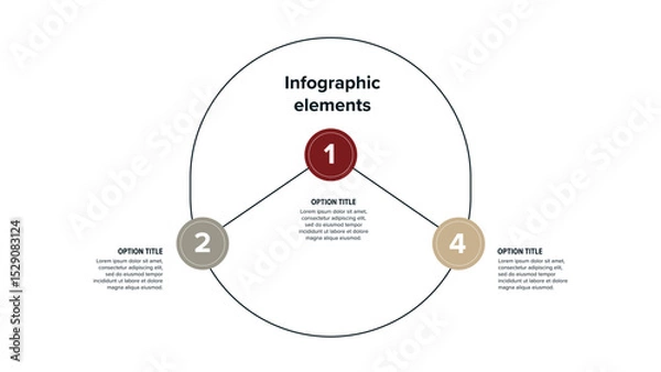 Obraz Business process chart infographics with 3 step circles. Round workflow graphic elements. Company flowchart presentation slide. Vector info graphic in flat design