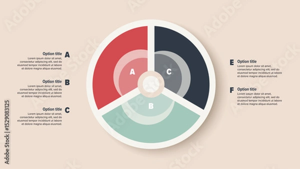 Obraz Business process chart infographics with 3 step circles. Round workflow graphic elements. Company flowchart presentation slide. Vector info graphic in flat design