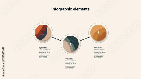 Fototapeta Business process chart infographics with 3 step circles. Round workflow graphic elements. Company flowchart presentation slide. Vector info graphic in flat design