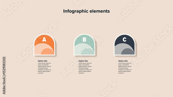 Fototapeta Business process chart infographics with 3 step circles. Round workflow graphic elements. Company flowchart presentation slide. Vector info graphic in flat design