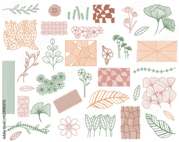 Obraz Set of cute doodle flowers, leaves and design style. Vector illustration for background and elements design.