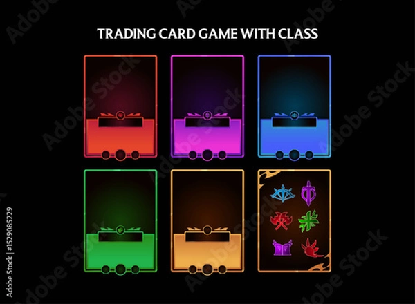 Obraz set of colorful fantasy trading card game tcg with class role frame template