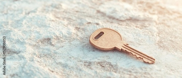 Fototapeta Simple Key rests on rough stone. Represents security. Concept relating to Cybersecurity Awareness.