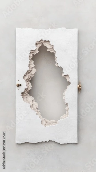 Fototapeta Concrete Wall with Irregular Hole. Awareness Symbol for Security. Protection System Concept for Cyber Safety. Network Data Information. Digital Security Warning.