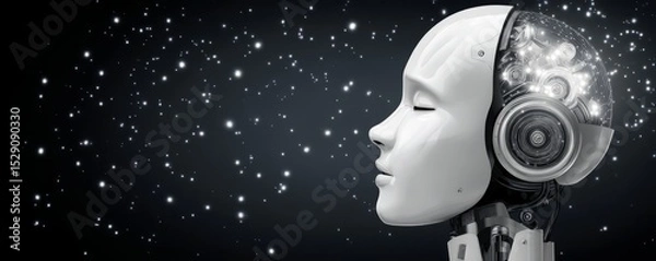 Fototapeta Serene AI: A Robot's Contemplative Gaze into the Cosmos