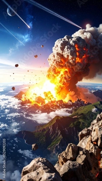 Fototapeta A simulation of an asteroid collision and its effects on a planet's surface