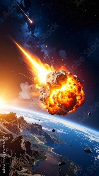 Fototapeta A simulation of an asteroid collision and its effects on a planet's surface
