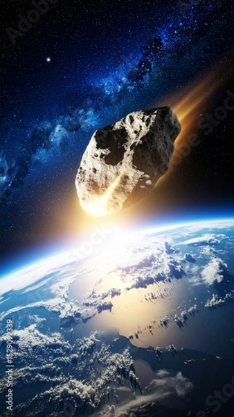 Fototapeta A visual of an asteroid heading towards Earth with dramatic effect