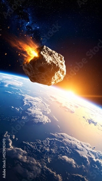 Fototapeta A visual of an asteroid heading towards Earth with dramatic effect