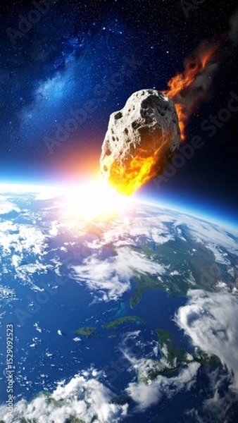 Fototapeta Asteroid simulation entering the earth's