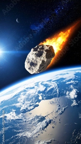 Fototapeta Asteroid simulation entering the earth's