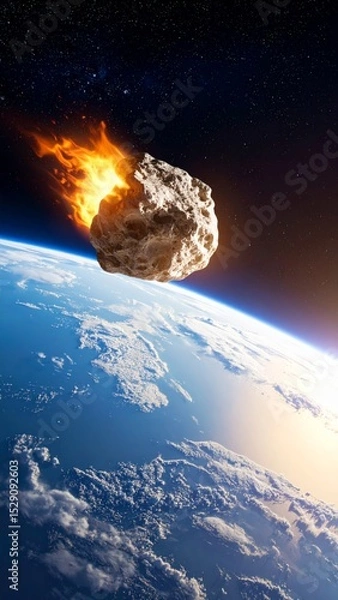 Fototapeta Asteroid simulation entering the earth's