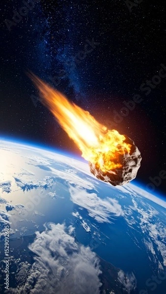 Fototapeta Asteroid simulation entering the earth's