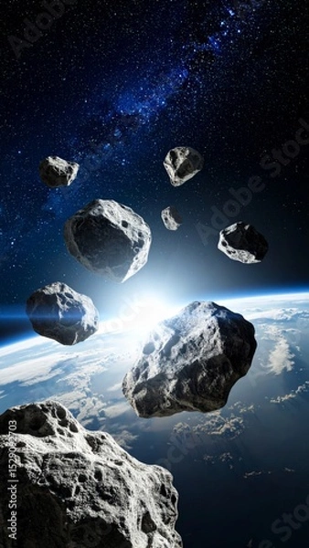 Fototapeta Asteroids drifting in space with stars in the background