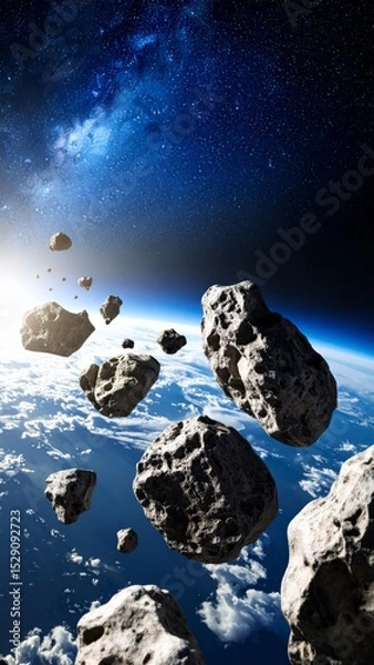 Fototapeta Asteroids drifting in space with stars in the background