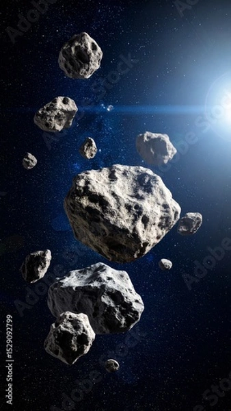 Fototapeta Asteroids drifting in space with stars in the background