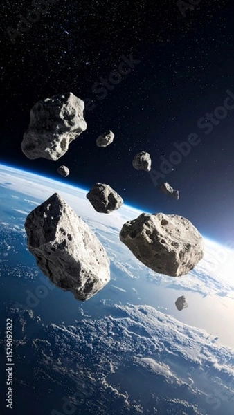 Fototapeta Asteroids drifting in space with stars in the background