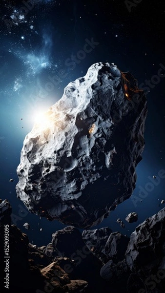 Fototapeta Dark background with a giant asteroid slowly moving