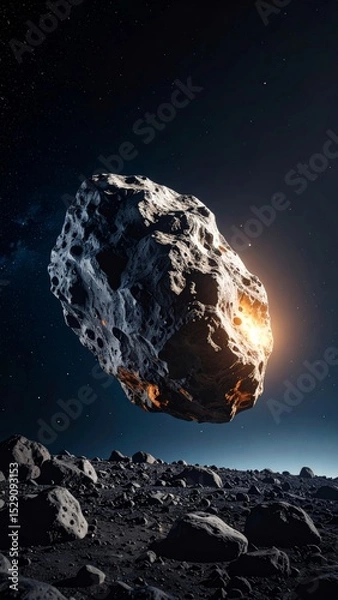 Fototapeta Dark background with a giant asteroid slowly moving