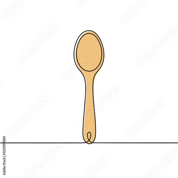 Obraz Wooden spoon in outline style on a white background