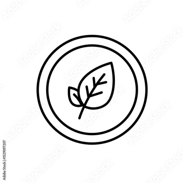 Obraz Circular outline of a leaf symbol inside a round frame  