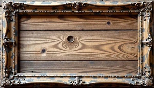 Fototapeta Antique wooden picture frame, weathered texture, isolated , retro, isolated frame, isolated