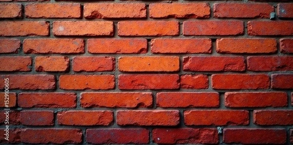 Fototapeta Rough texture, aged red bricks, uneven mortar , old brick, weathered, orange