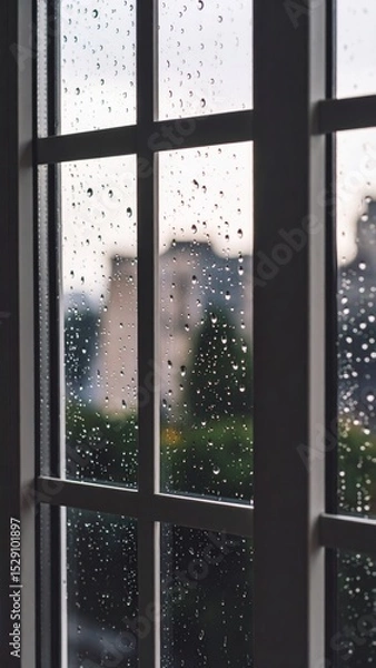 Fototapeta Raindrops drip slowly on the glass with a dim atmosphere 