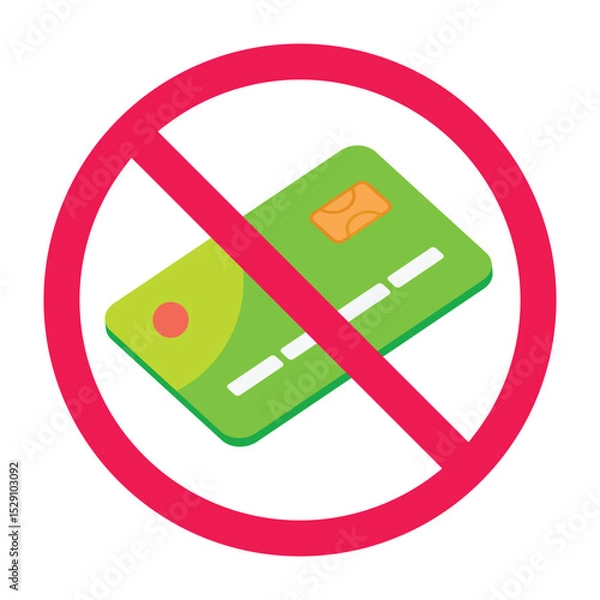 Obraz Forbidden sign with credit card icon, no credit card allowed sign, credit card prohibition sign, do not use bank card 