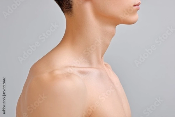 Obraz Cropped View of a Fit Individual Showcasing Collarbone Definition, Perfect Posture, and Healthy Skin Tone in a Minimalist Setting That Emphasizes Athleticism and Physical Fitness