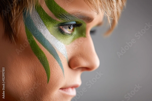 Fototapeta Androgynus model with beautiful makeup and green combination