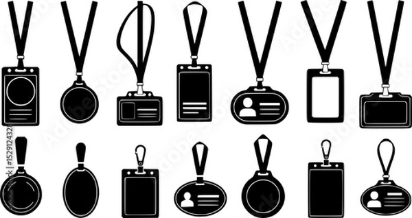 Obraz Collection of Black and White Badges and Lanyards Identification Set
