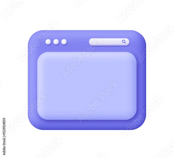 Fototapeta Purple website page, browser window with tab and search bar. User interface, computer software, web development concept. 3d vector icon. Cartoon minimal style.