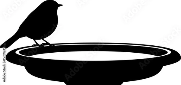 Obraz Silhouette of a Bird Resting on a Bird Bath in stark contrast