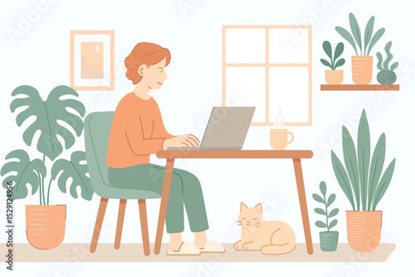 Fototapeta Cozy home office setup productivity tips for digital nomads embracing remote work
