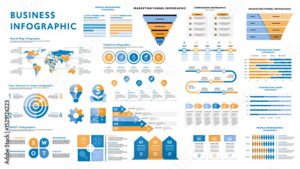 Fototapeta Colorful Business Infographic Collection With Marketing Funnel and Strategy Charts