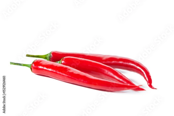 Fototapeta Three pods of red hot chili pepper. Isolated on white.