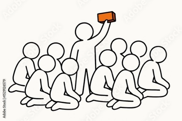Fototapeta one person raising brick in crowd symbolizing protest and riot concept