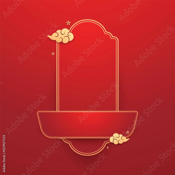 Fototapeta Happy Chinese new year 2026. Chinese new year banner for show product. Greeting card. China frame with lantern on red background.