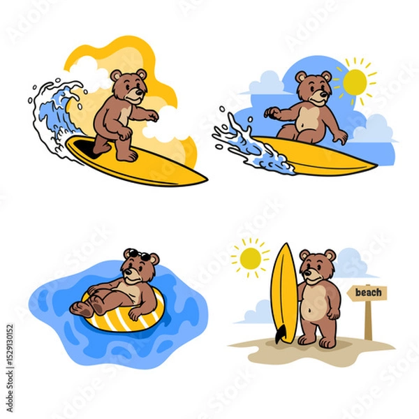 Obraz Set Of Bear Summer Vacation Concept