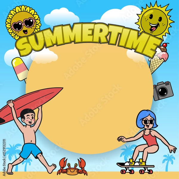 Obraz Summertime Background Design with Character and Copy Space
