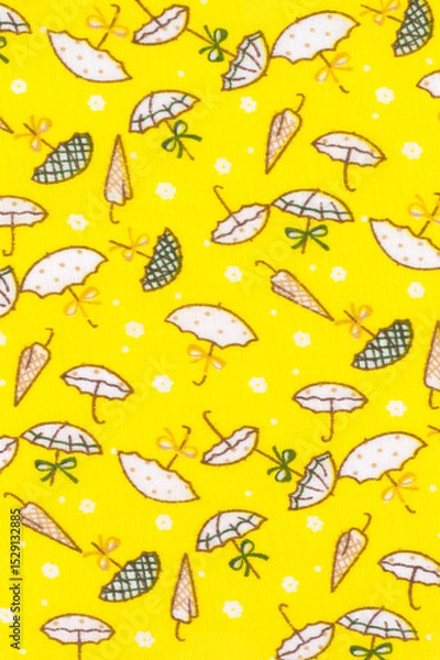 Obraz Seamless Pattern Featuring Umbrellas and Ribbons on Bright Yellow Background
