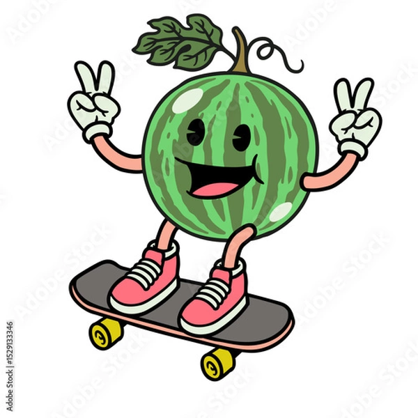 Obraz Watermelon Character Skating Illustration Concept